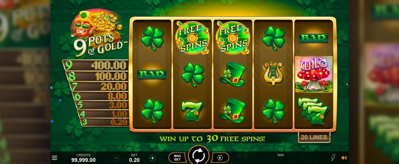 9 Pots of Gold slot screenshot of the bonus round