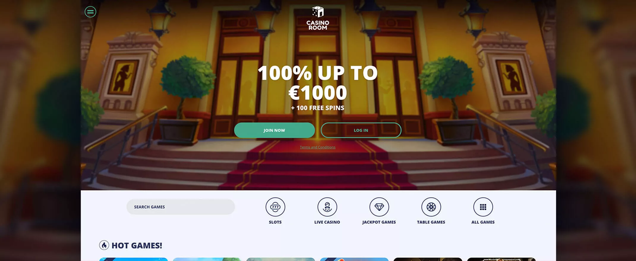 Casino Room screenshot of the homepage