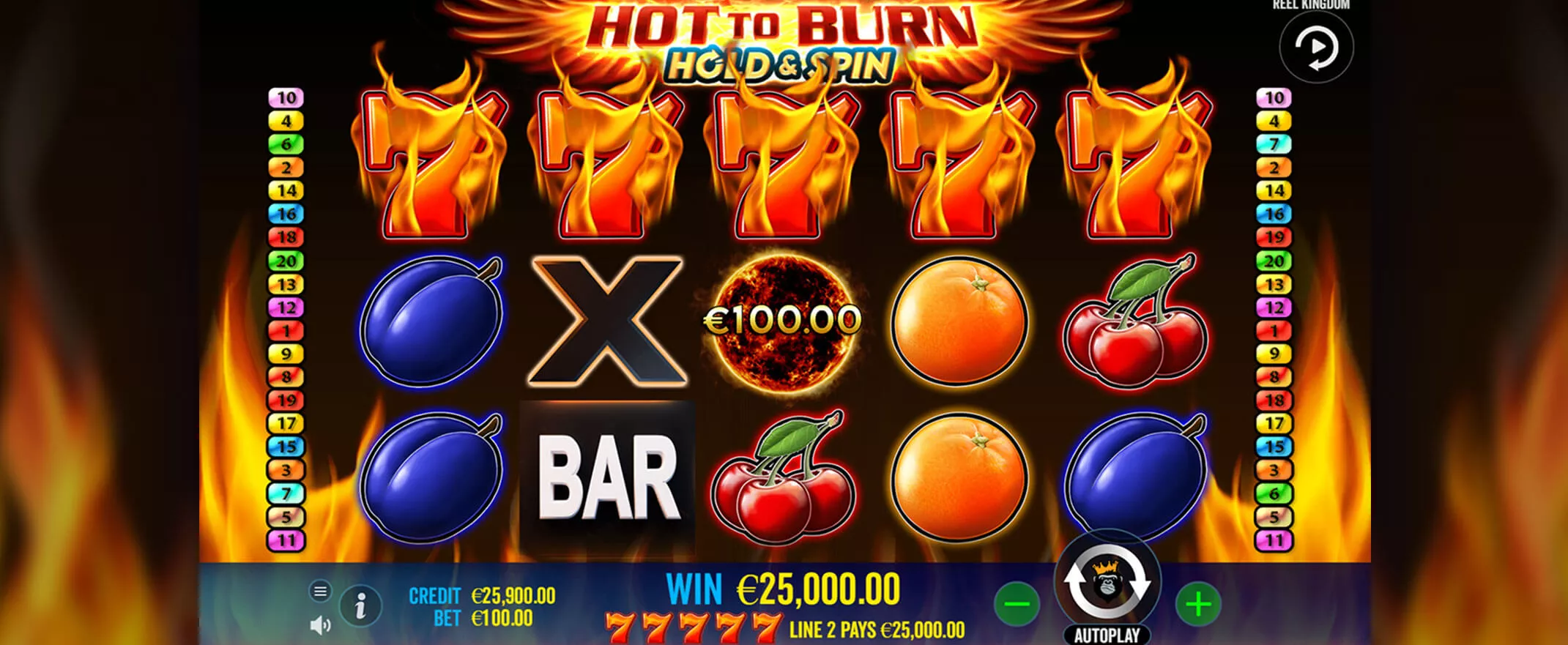 Hot to Burn Hold & Win slot screenshot of the reels