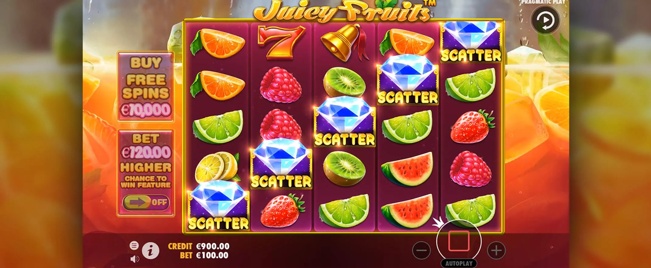 Juicy Fruits slot screenshot of the reels