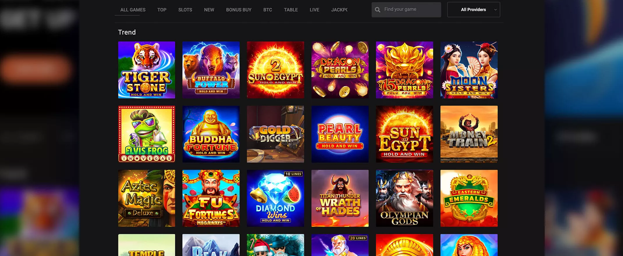 Level Up Casino screenshot of the games page