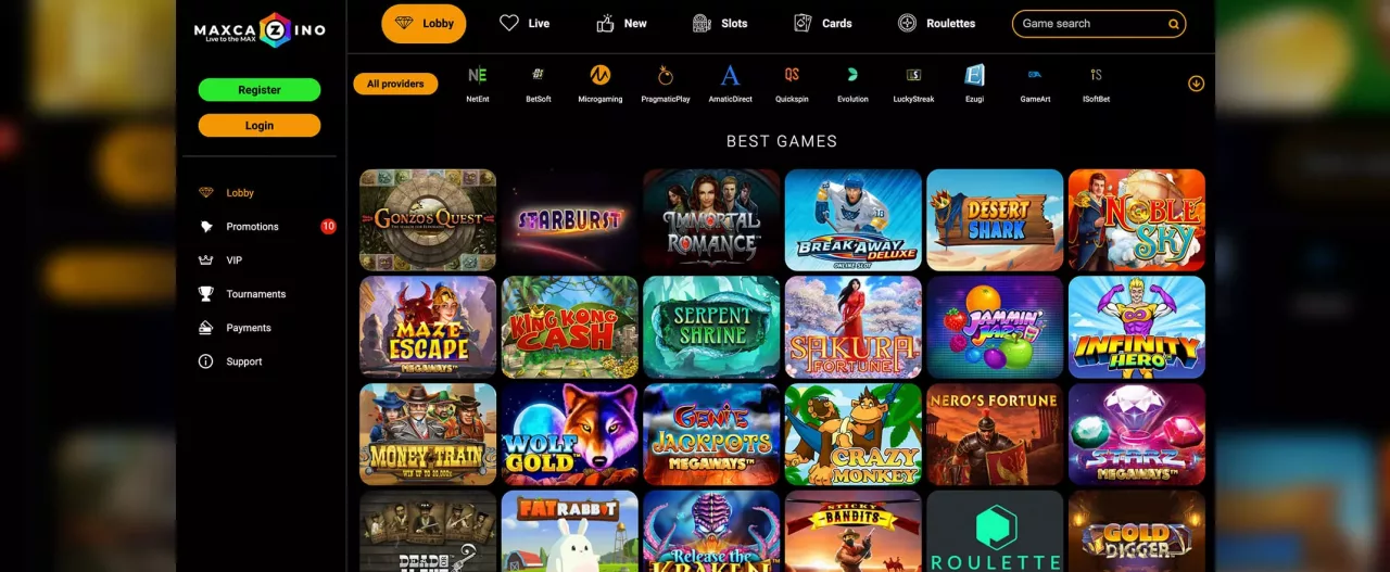 MaxCazino screenshot of the games