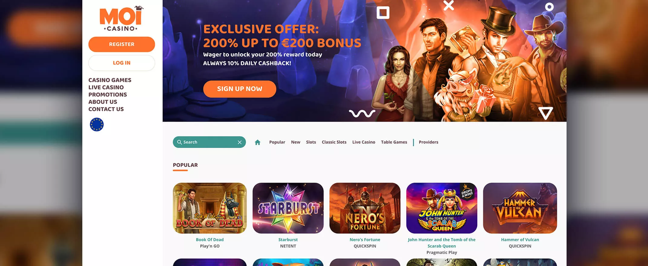 Moi Casino homepage screenshot