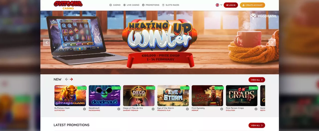 Ovitoons Casino homepage screenshot