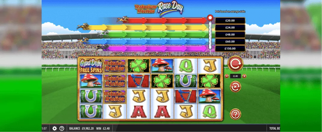 Rainbow Riches Race Day slot screenshot of the reels