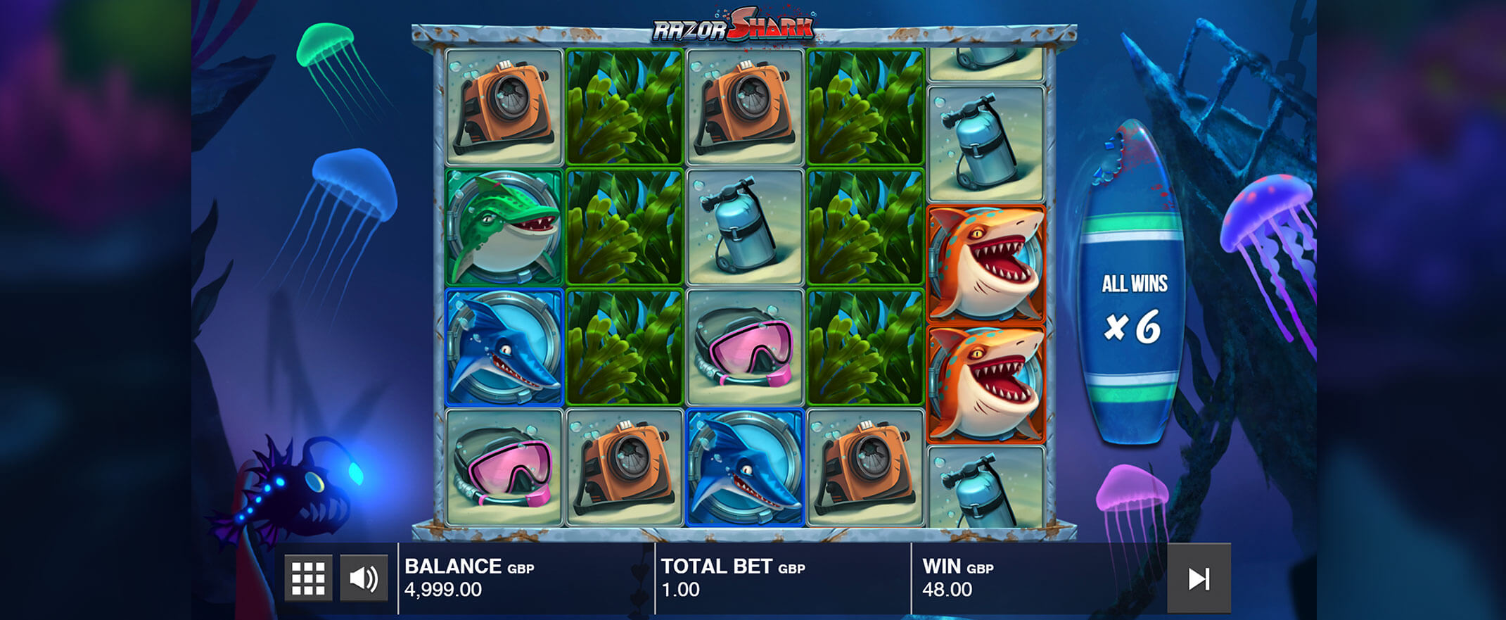 Razor Shark slot screenshot of the reels
