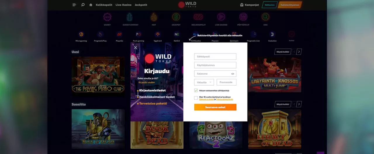 Wild Tokyolle rekisteröityminen