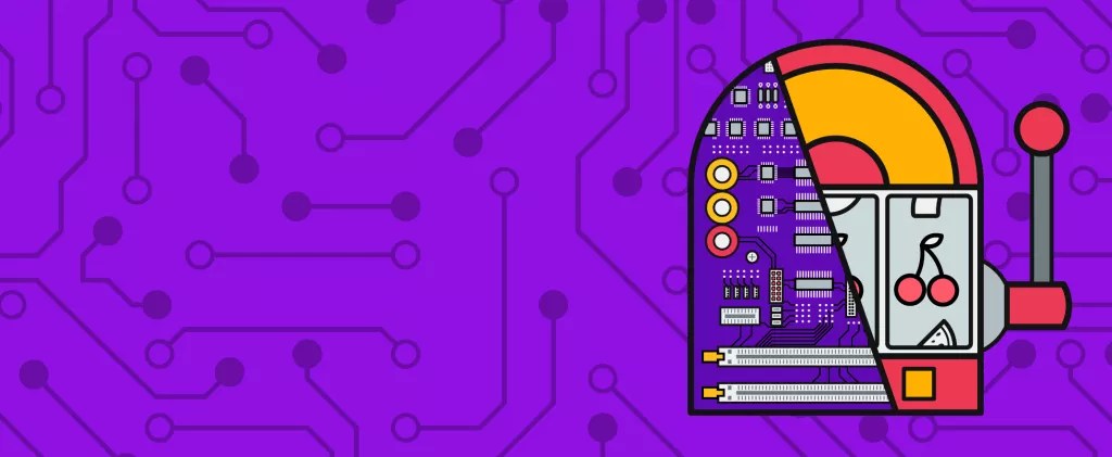 Slot Features vs Slot Mechanics on purple background