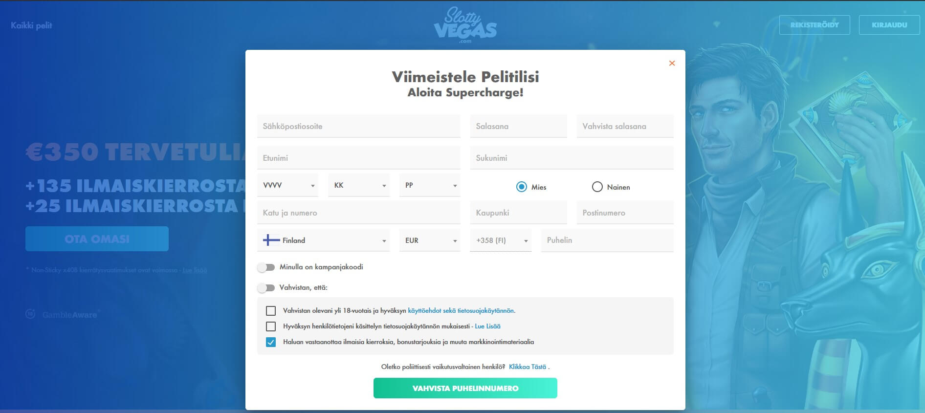 SlottyVegas Casinolle rekisteröityminen