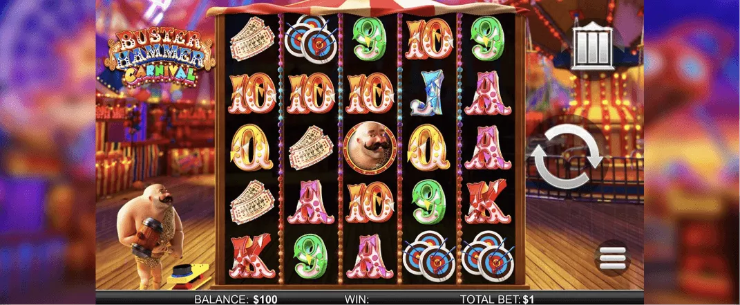 Buster Hammer Carnival slot screenshot of the reels