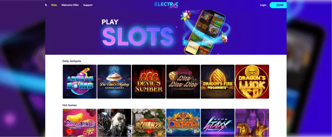 ElectricSpins screenshot of the homepage