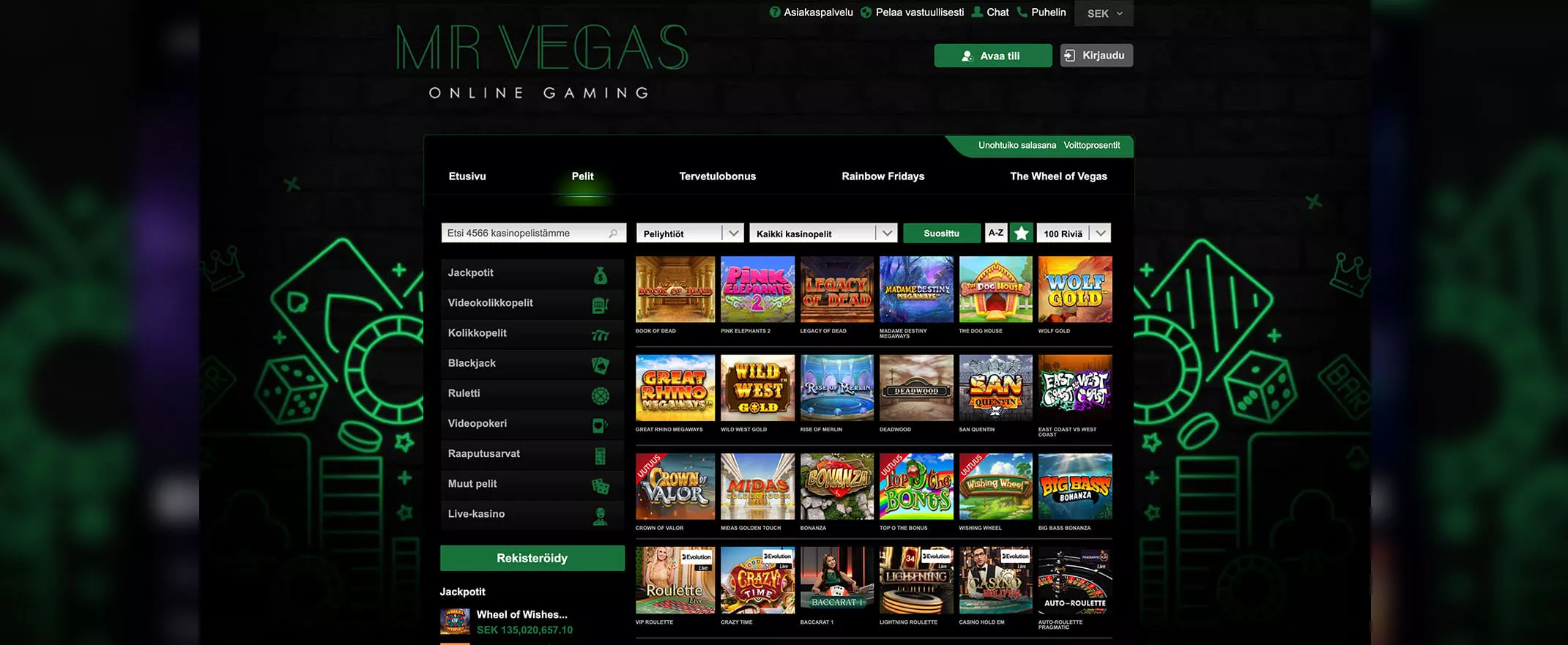 Mr Vegas Casinon peliautomaatit