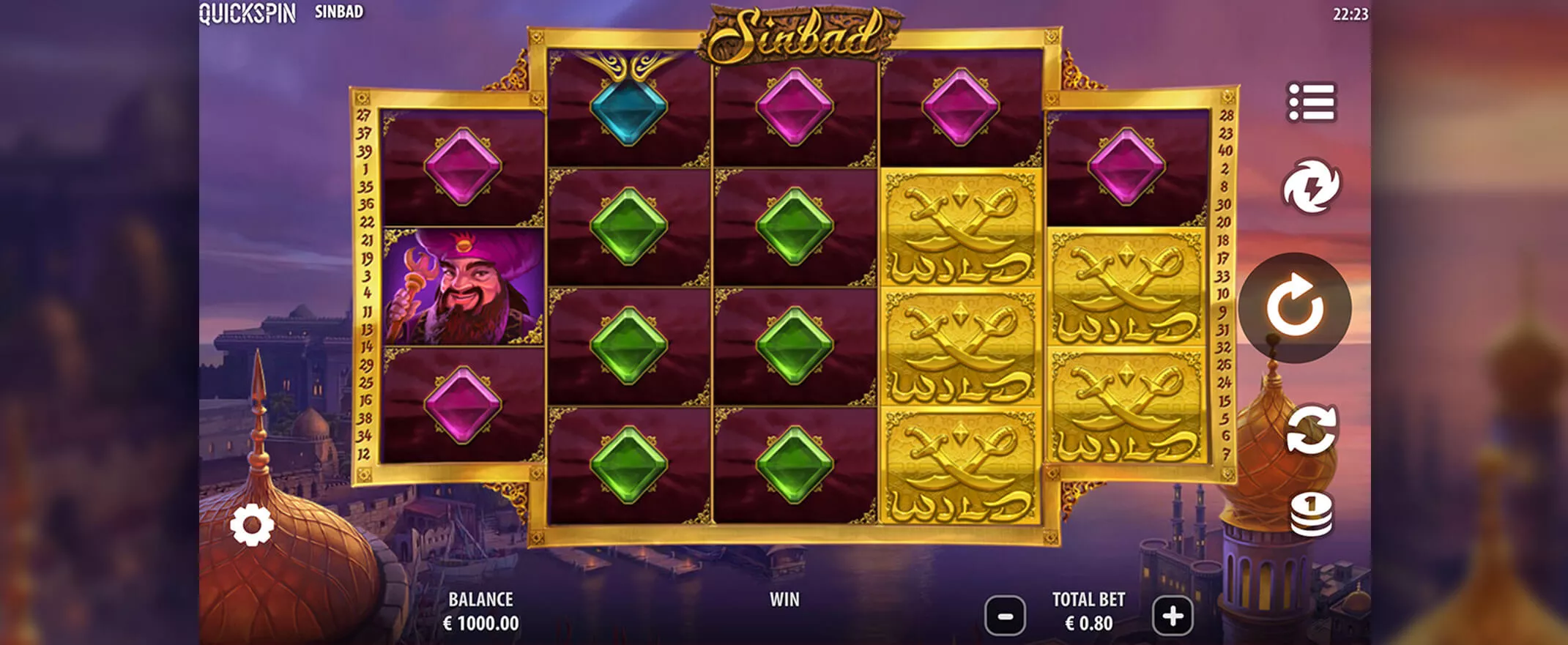 Sinbad slot screenshot of the reels