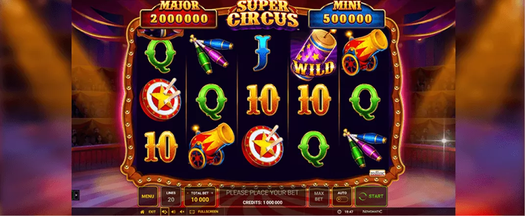 Super Circus slot screenshot of the reels