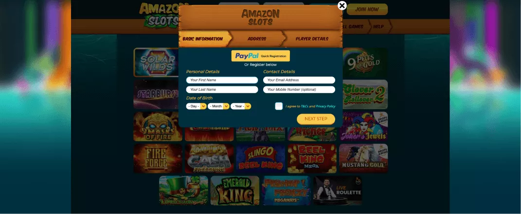 Amazon Slots registration screenshot