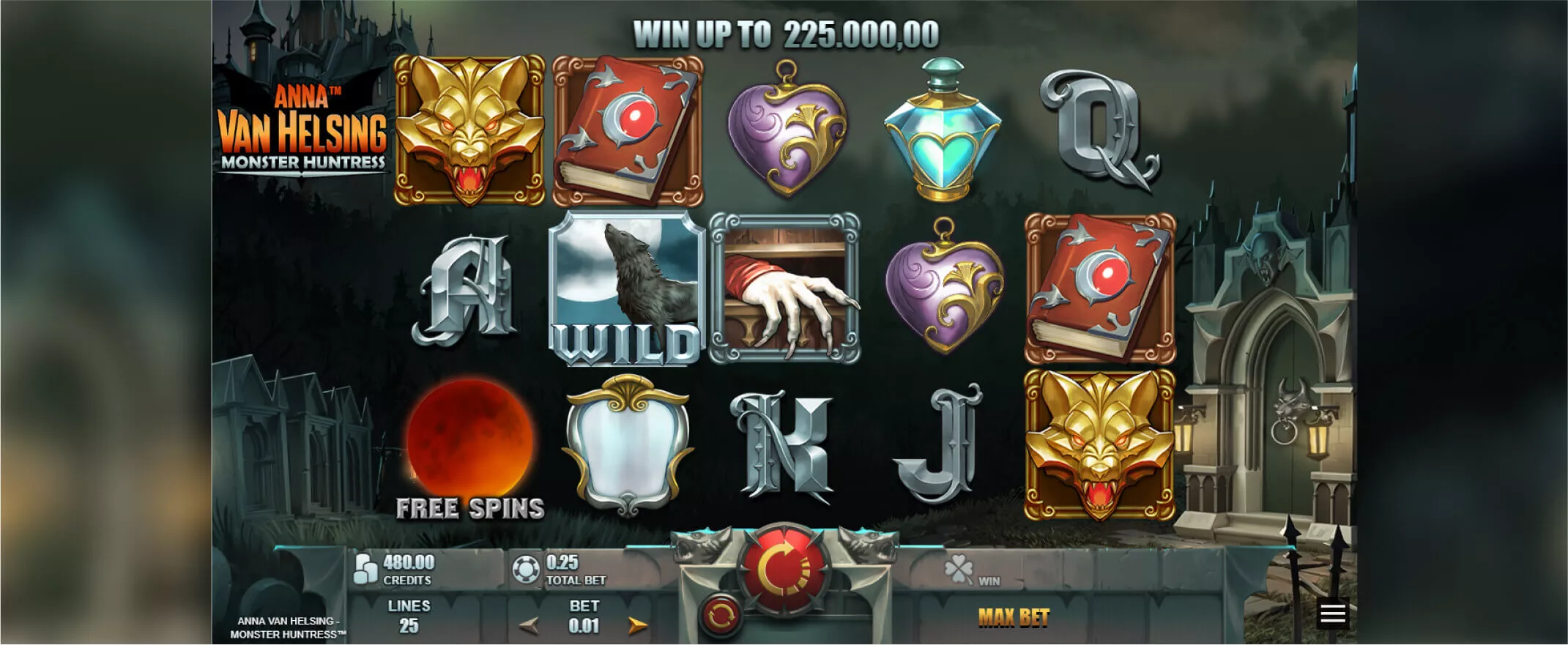 Anna Van Helsing slot screenshot of the reels