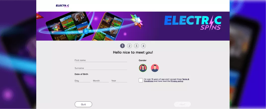 ElectricSpins screenshot of the registration