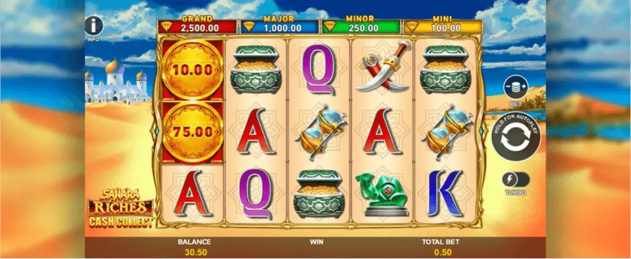 Sahara Riches Cash Collect slot screenshot of the reels