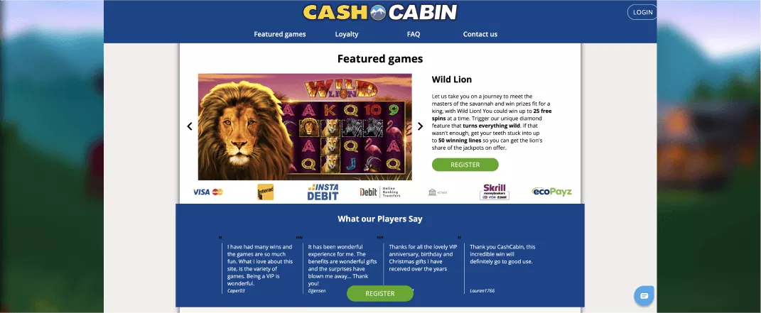 Cash Cabin screenshot of the games