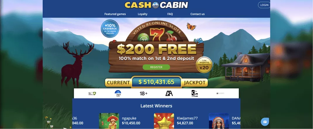 Cash Cabin screenshot of the homepage