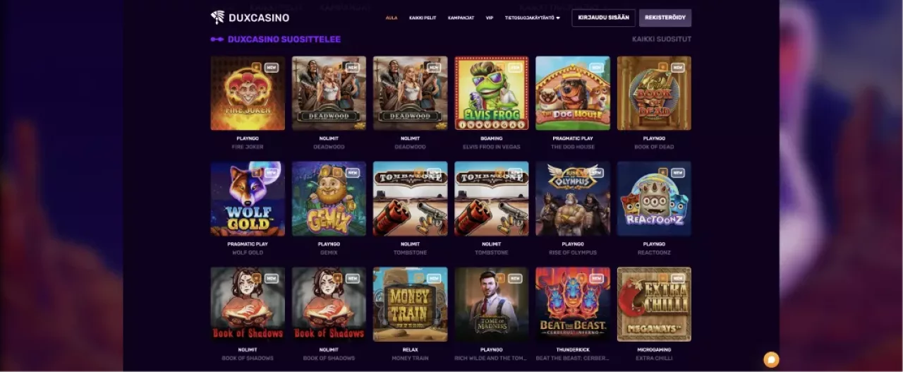 DuxCasinon peliautomaatit, kuvankaappaus peliaulasta