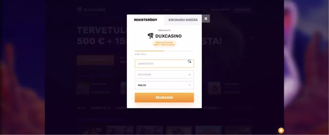 DuxCasinolle reksiteröitymisen kuvankaappaus