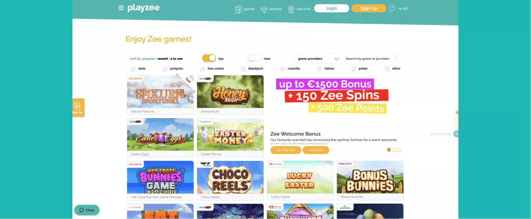 Playzee screenshot of the games