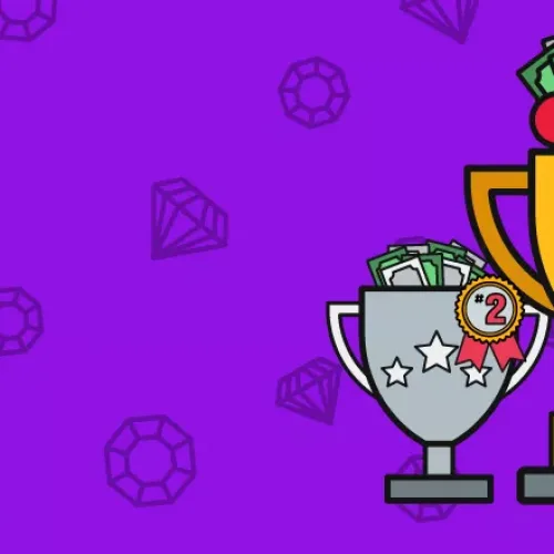 1st, 2nd and 3rd Place trophies on purple background