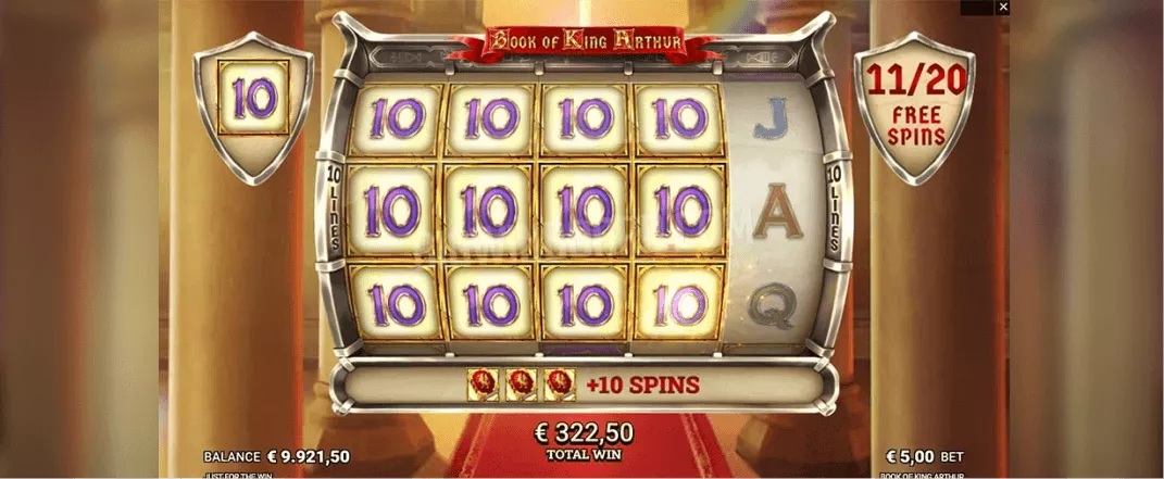 Book of King Arthur slot screenshot of the reels