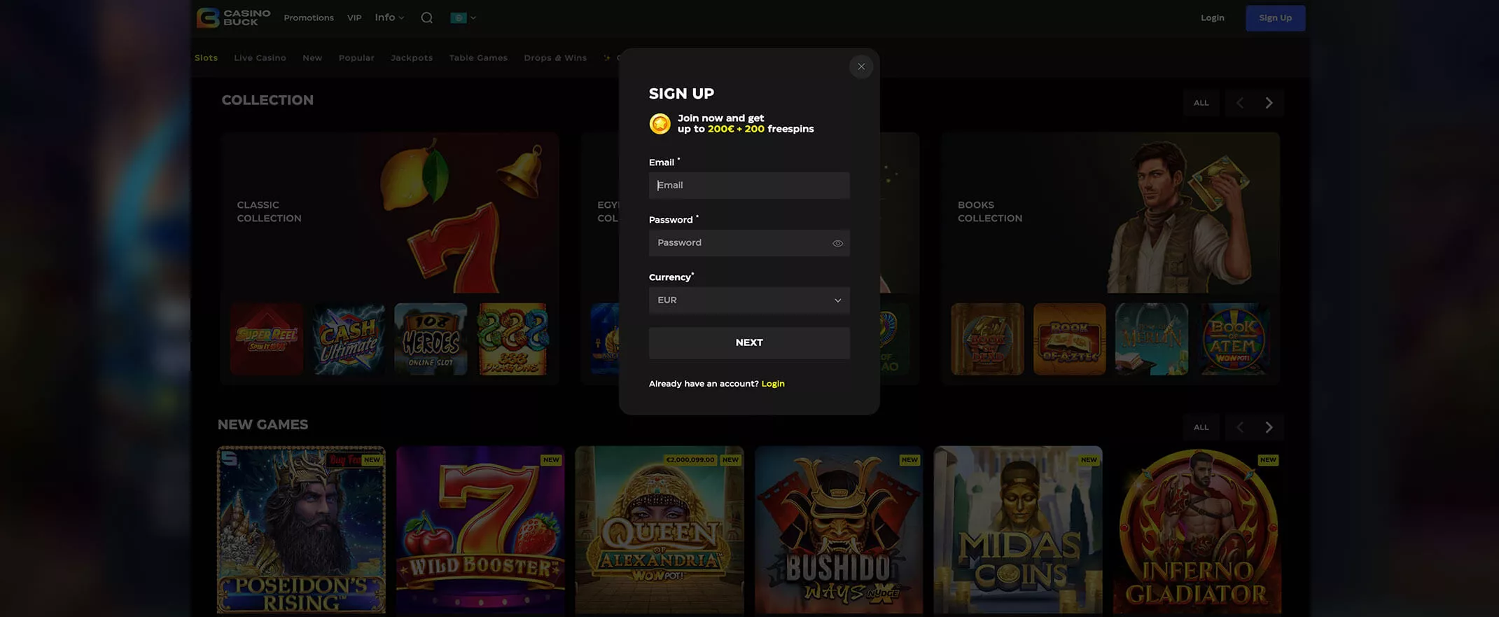 CasinoBuck screenshot of the registration
