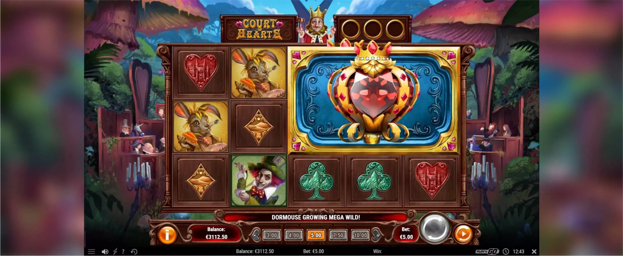 Court of Hearts slot screenshot of the reels