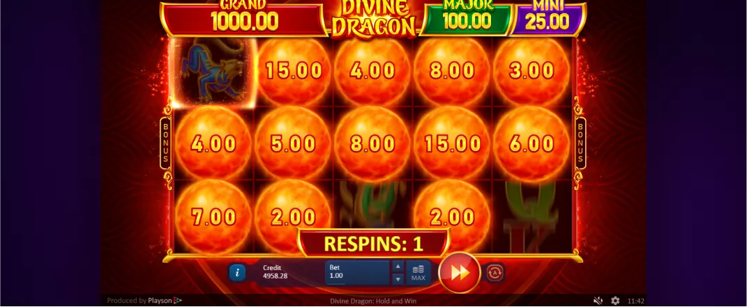 Divine Dragon: Hold and Win slot screenshot of the reels