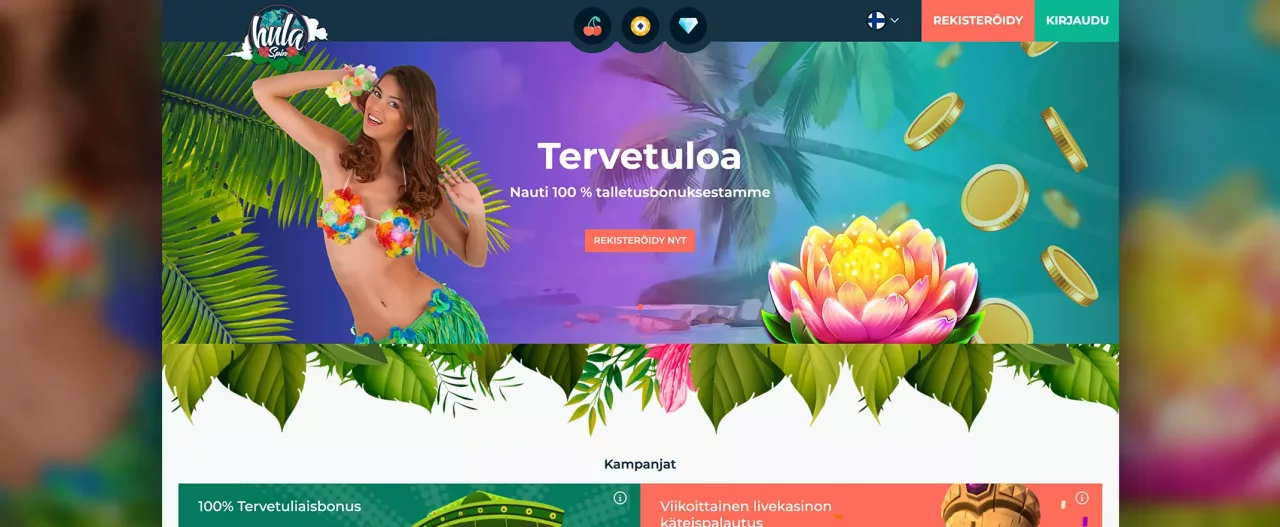 HulaSpin Casino, kuvankaappaus etusivusta