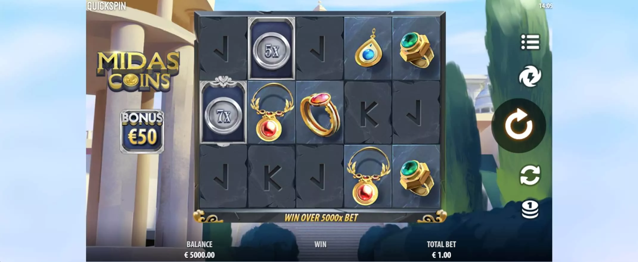 Midas Coins slot screenshot of the reels