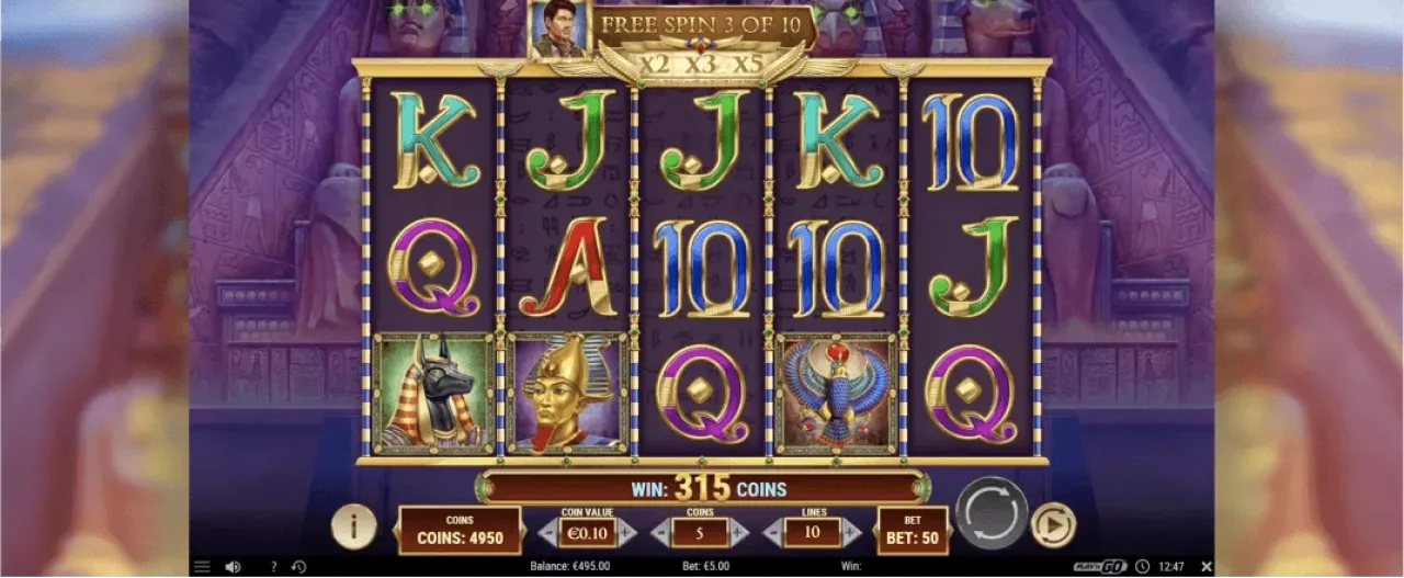 Rich Wilde and the Amulet of Dead slot screenshot of the reels