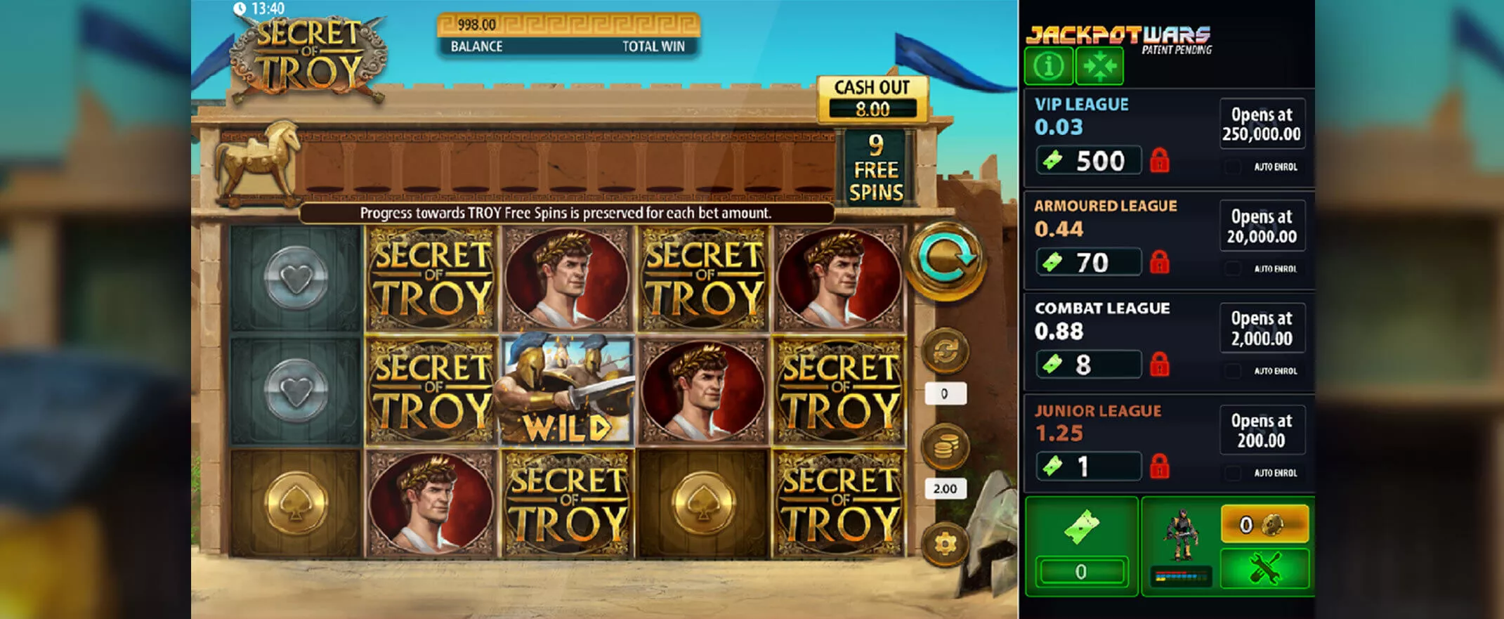 Secret of Troy slot screenshot of the reels