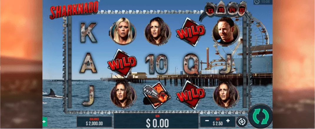 Sharknado slot screenshot of the reels