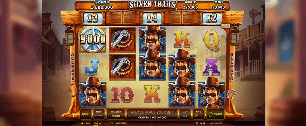 Silver Trails slot screenshot of the reels