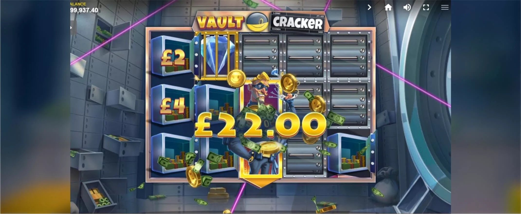 Vault Cracker slot screenshot of the reels