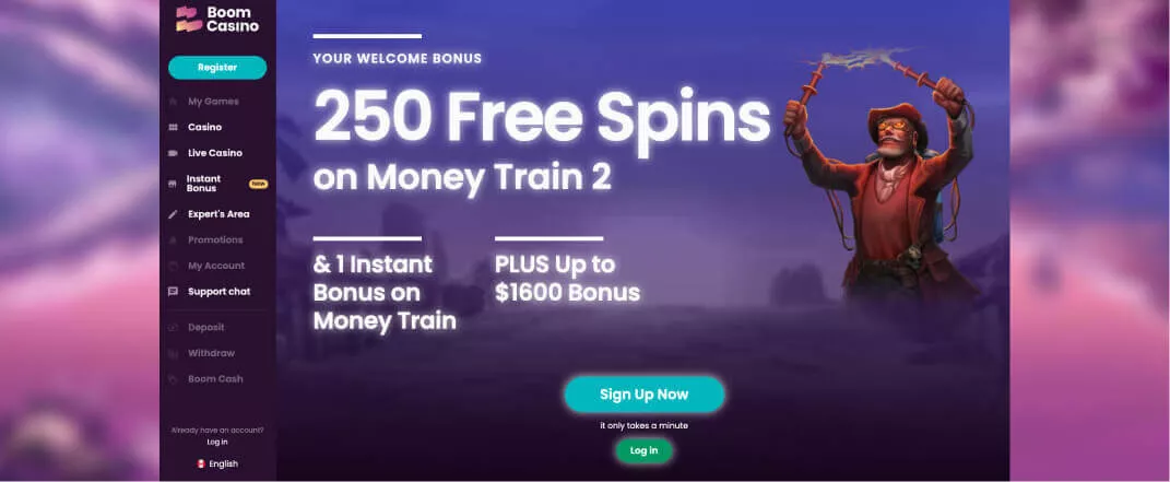Boom Casino screenshot of the homepage