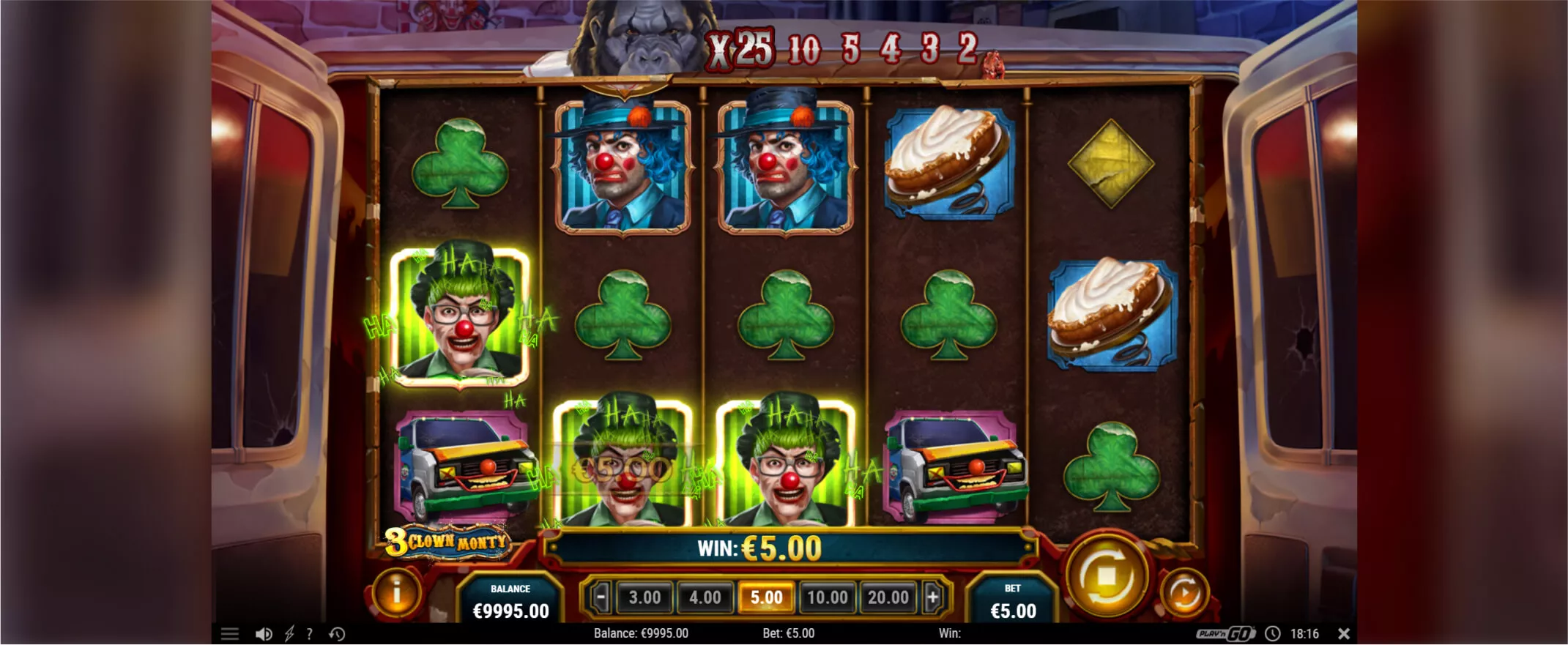3 Clown Monty slot screenshot of the reels