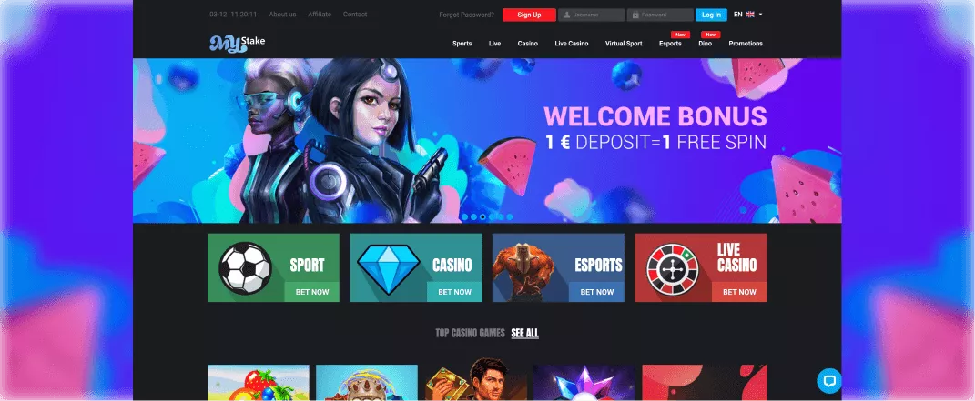 MyStake Casino screenshot of the homepage