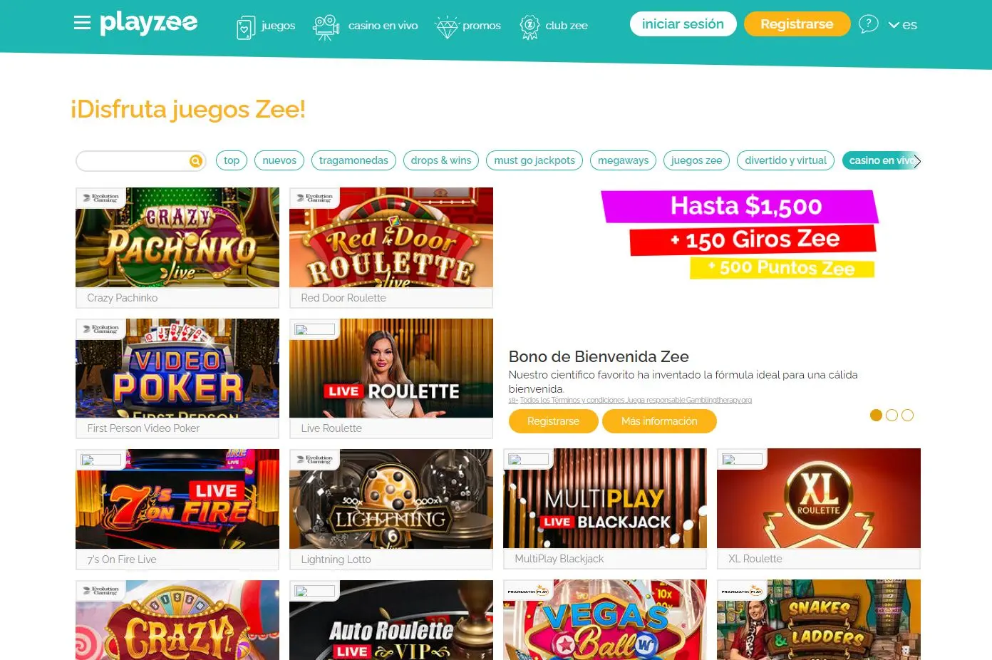 Juegos de Casino en Vivo en Playzee