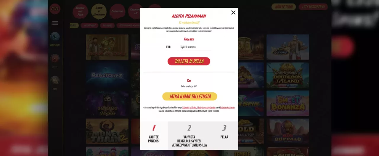 Casino Mastersille rekisteröityminen