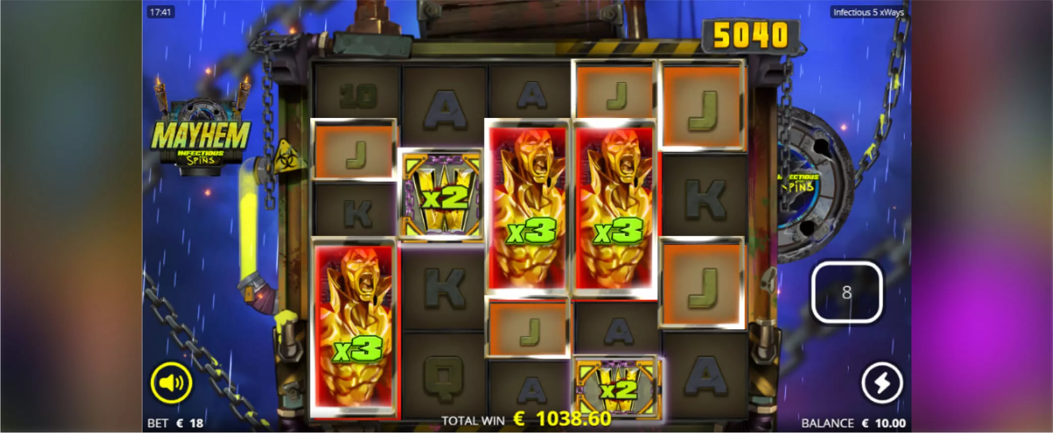 Infectious 5 xWays slot screenshot of the reels