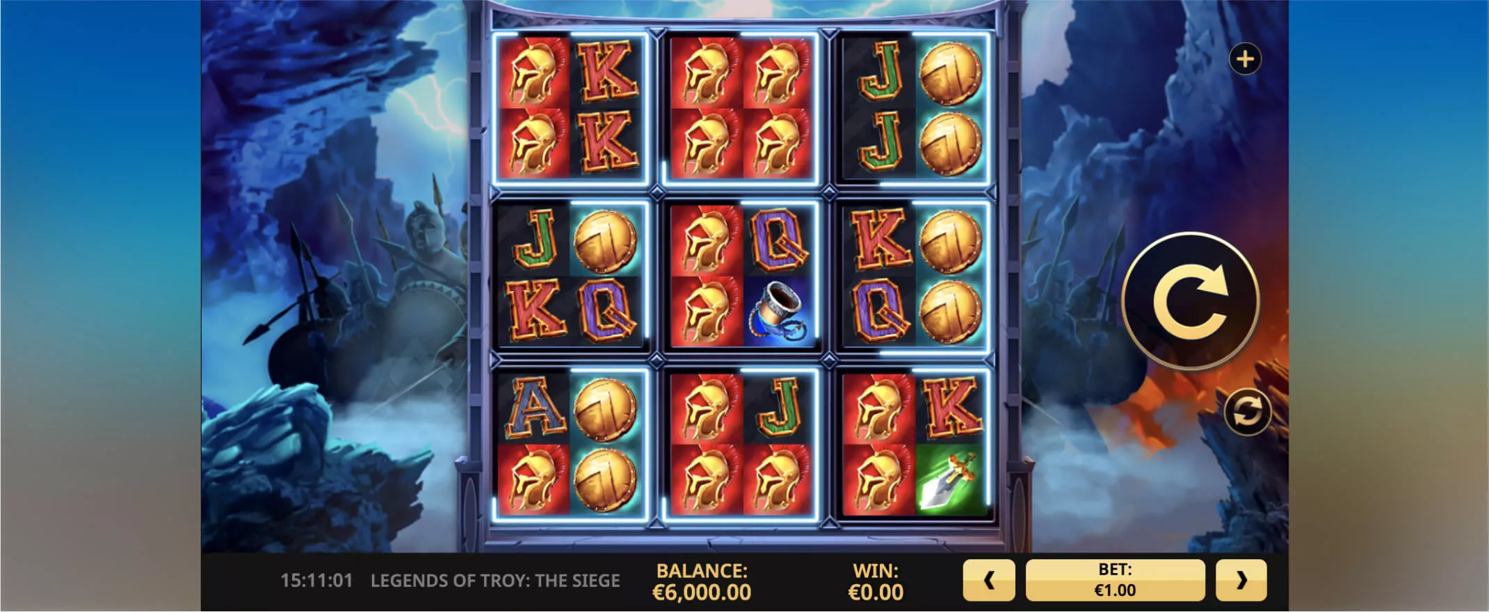 Legends of Troy: The Siege slot screenshot of the grid