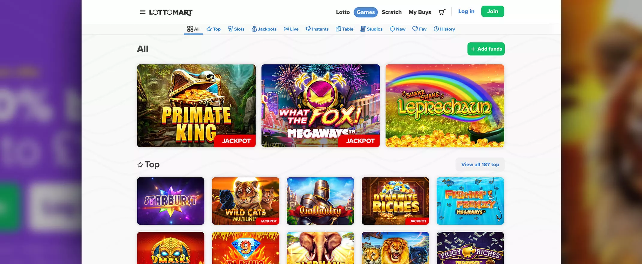 Lottomart Casino Review screenshot of the games page