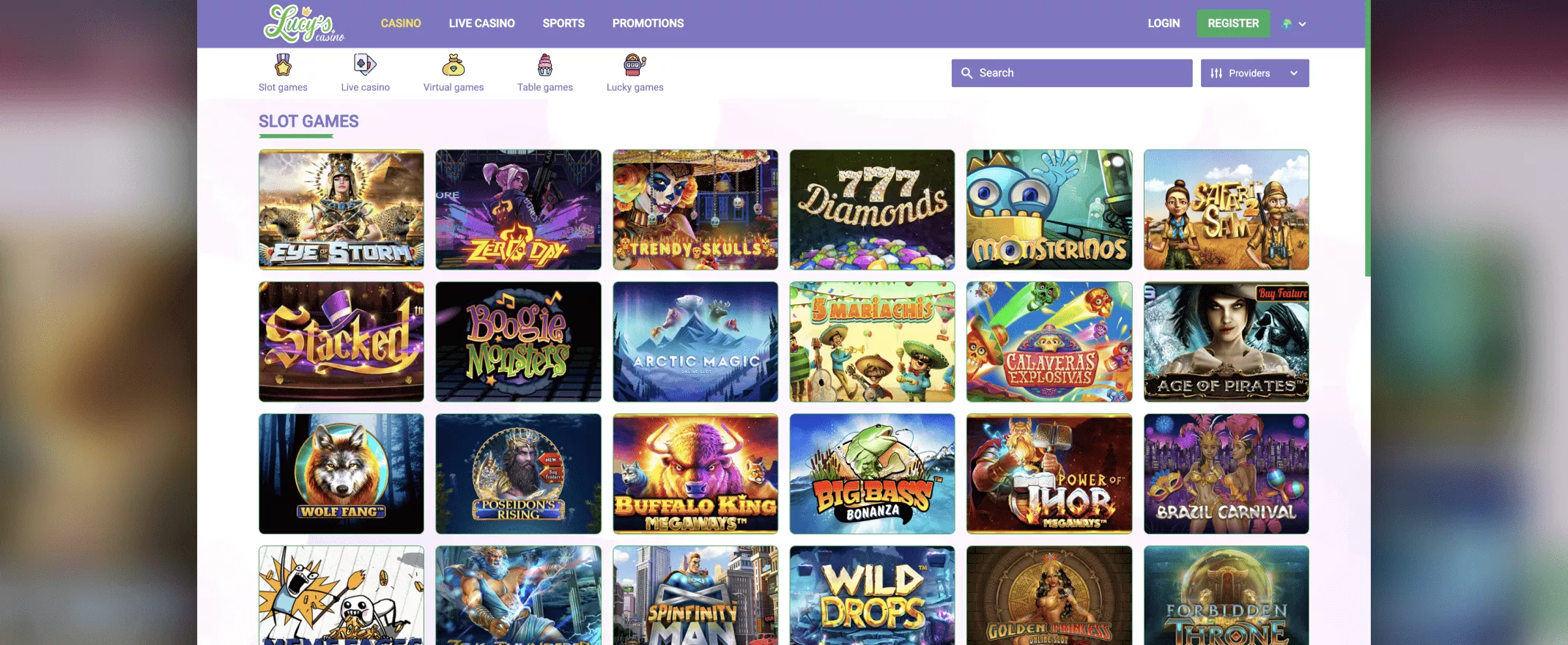 Lucy's Casino screenshot of the games page