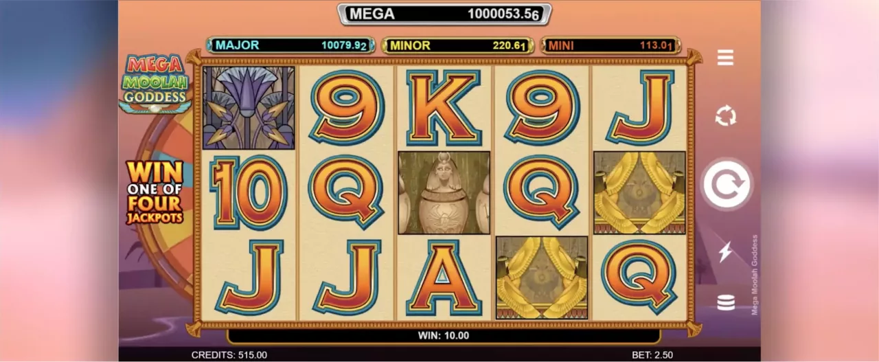 Mega Moolah Goddess slot screenshot of the reels