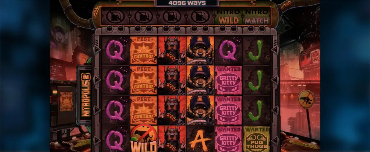 Nitropolis 2 slot screenshot of the reels